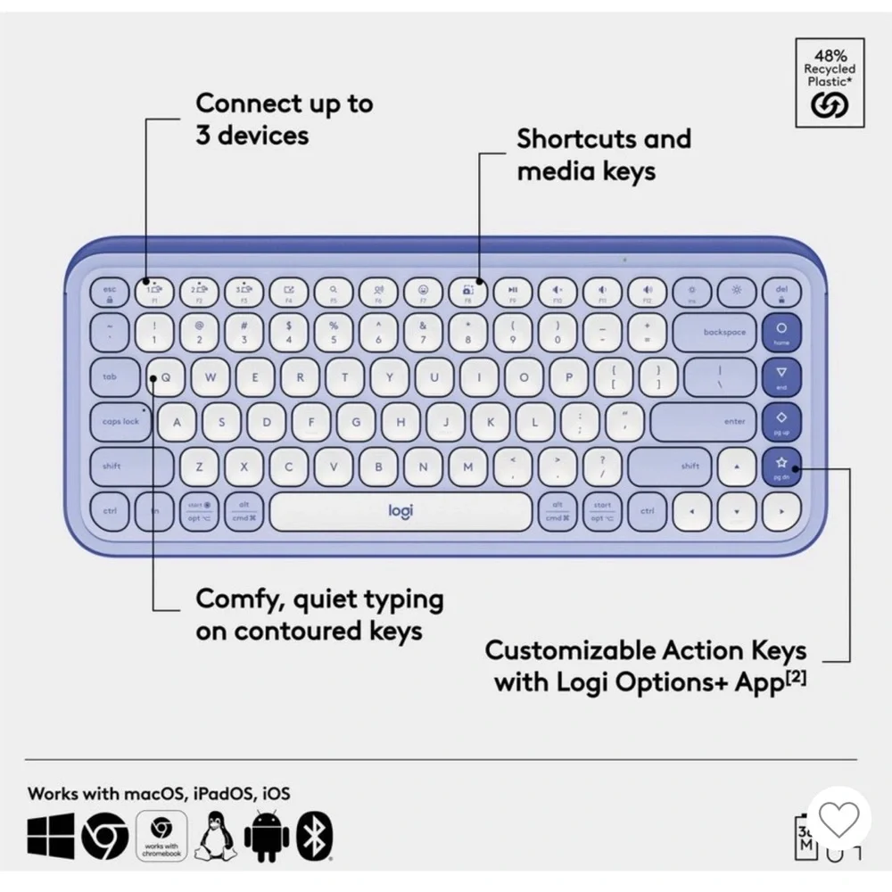 Logitech POP ICON‎ KEYS Wireless Bluetooth Keyboard for Laptop Tablets PC